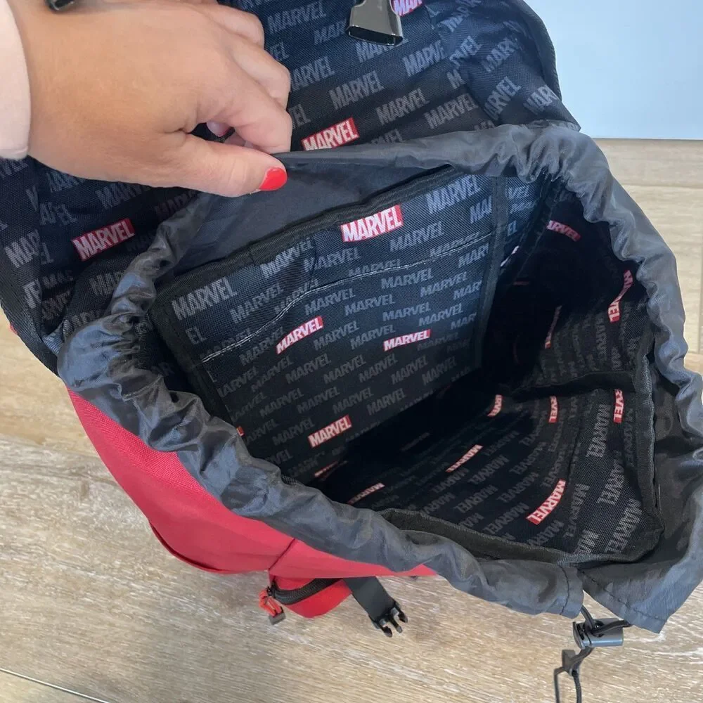 Disney Marvel Backpack Point Red Marvel Logo Tokyo WDW Zipper Drawstring Travel